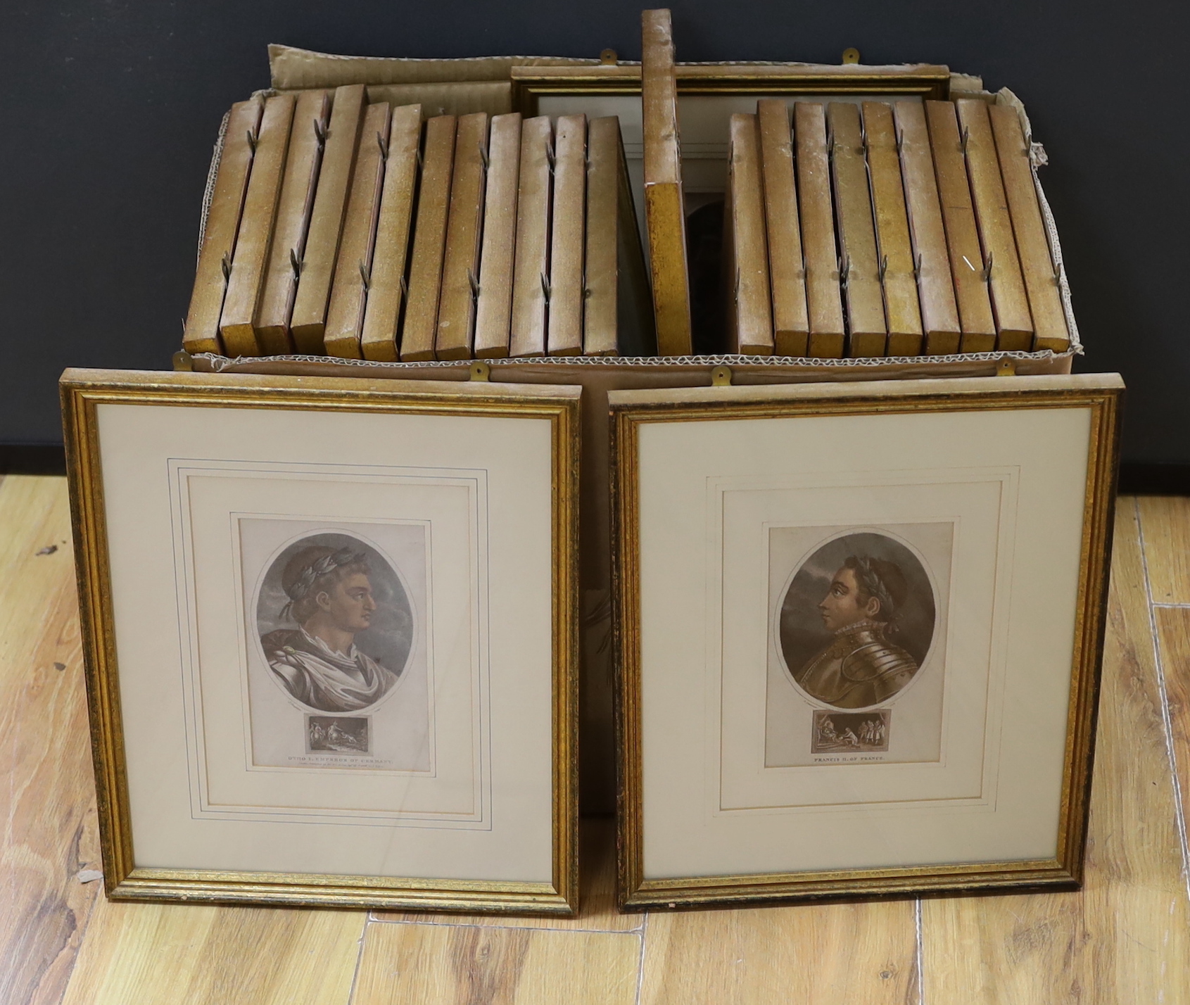 After John Chapman (act. 1792-1823), set of 25 18th/19th century coloured engravings, publ. by J Wilkes, including Edward VI, Francis II of France and Otho I Emperor of Germany, each 15 x 9cm